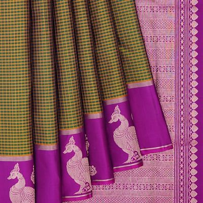 Kanchipuram Silk Kattam Checks Green Saree