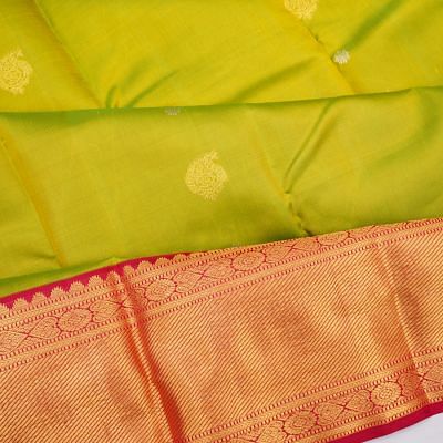 Kanchipuram Silk Butta Parrot Green Saree