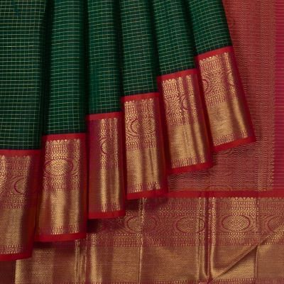 Kanchipuram Silk Checks Dark Green Saree