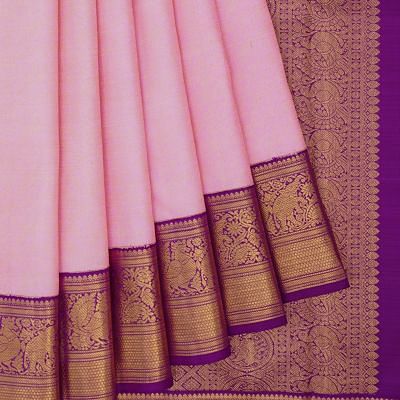 Kanchipuram Silk Floral And Yanni Brocade Pink Saree