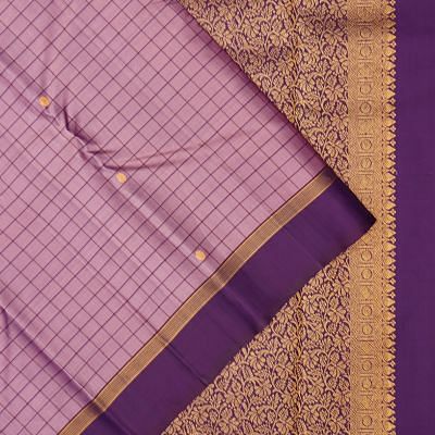 Kanchipuram Silk Checks And Butta Lilac Saree