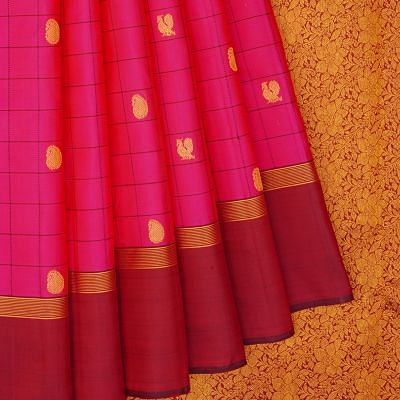 Kanchipuram Silk Checks And Butta Pink Saree