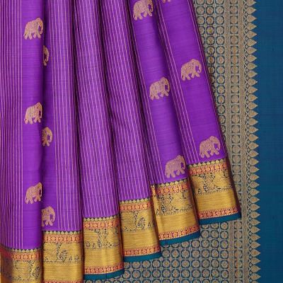 Kanchipuram Silk Lines And Yaani Butta Purple Saree