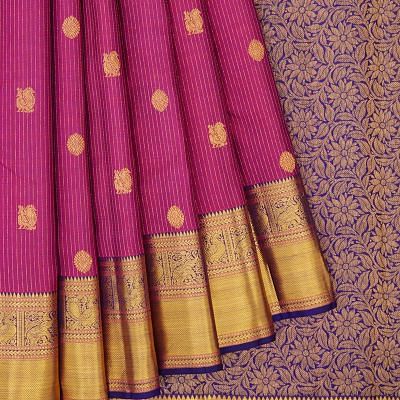 Kanchipuram Silk Vertical Lines And Butta Purple Saree