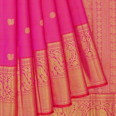 Kanchipuram Silk Oosi Lines And Butta Pink Saree