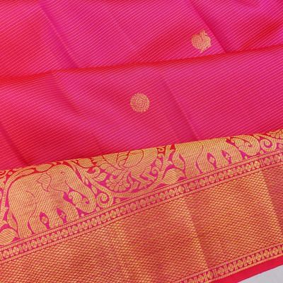 Kanchipuram Silk Oosi Lines And Butta Pink Saree