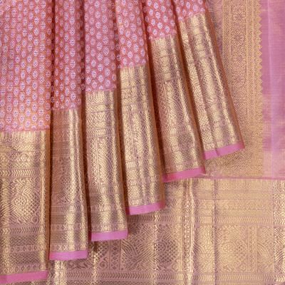 Kanchipuram Silk Tissue Brocade Pink Saree