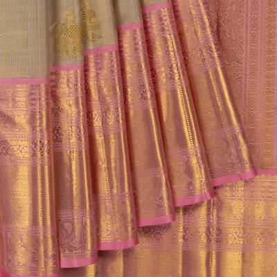 Kanchipuram Silk Vertical Lines And Butta Grey Saree