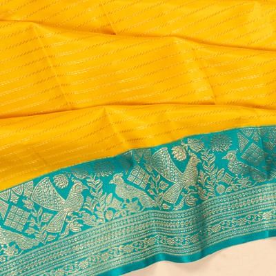 Kanchipuram Silk Horizontal Lines Yellow Saree