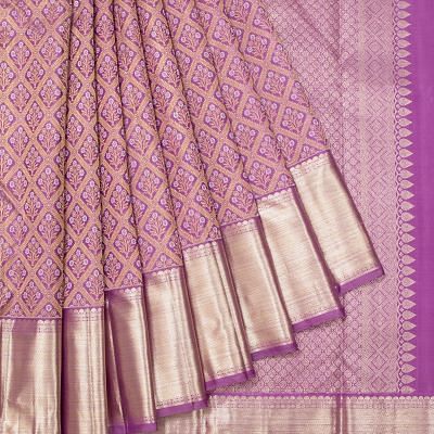 Kanchipuram Silk Criss Cross Checks And Butta Lavender Saree