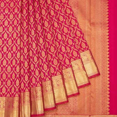 Kanchipuram Silk Criss Cross Checks And Butta Pink Saree