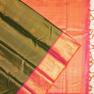 Kanchipuram Silk Tissue Butta Dark Green Saree