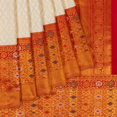 Kanchipuram Silk Criss Cross Checks And Butta White Saree