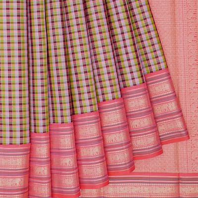 Kanchipuram Silk Checks Multicolour Saree