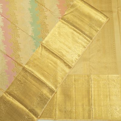 Kanchipuram Silk Leheriya Jaal Rangkat Inspired Cream Saree