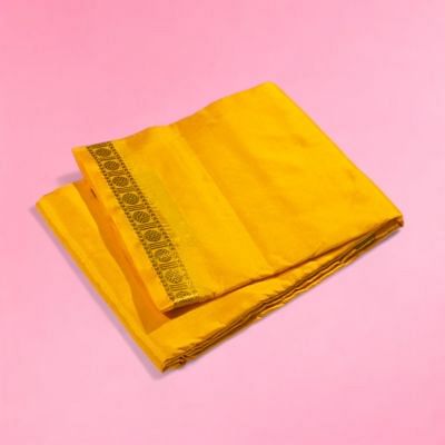 Kanchipuram Silk Plain Yellow Dhoti With Kanduva