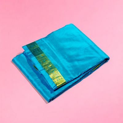 Kanchipuram Silk Plain Sky Blue Dhoti With Kanduva