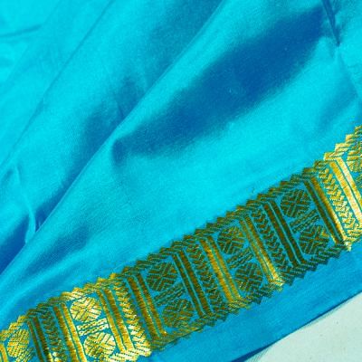 Kanchipuram Silk Plain Sky Blue Dhoti With Kanduva