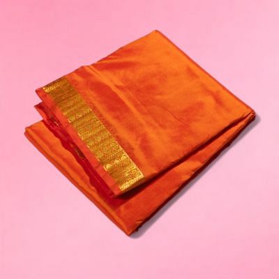 Kanchipuram Silk Plain Orange Dhoti With Kanduva