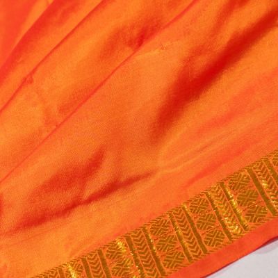 Kanchipuram Silk Plain Orange Dhoti With Kanduva