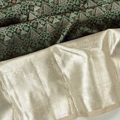 Kanchipuram Silk Brocade Bottle Green Saree