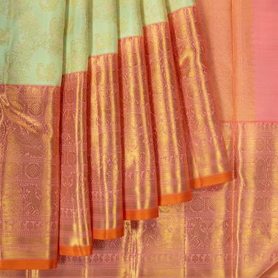 Kanchipuram Silk Tissue Jaal And Butta Pista Green Saree