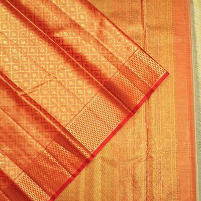 Kanchipuram Silk Tissue Criss Cross Checks And Butta Red Saree