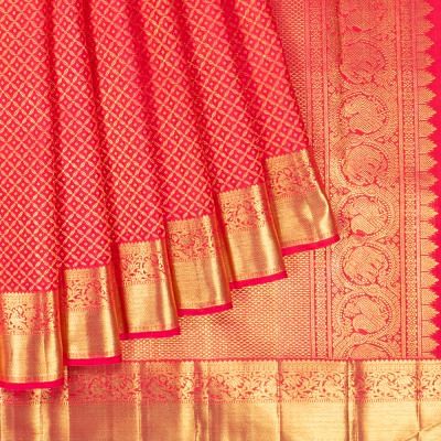 Kanchipuram Silk Criss Cross Checks And Butta Red Saree