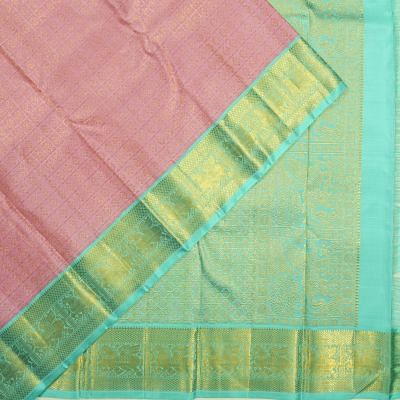 Kanchipuram Silk Checks And Butta Pink Saree