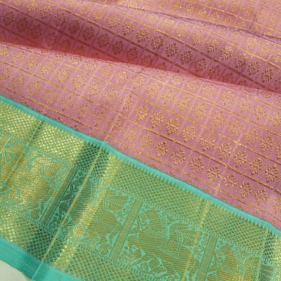 Kanchipuram Silk Checks And Butta Pink Saree