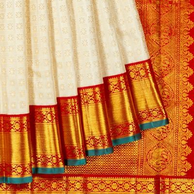 Kanchipuram Silk Checks And Butta White Saree