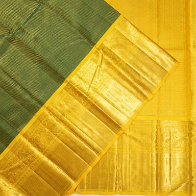 Kanchipuram Silk Horizontal Lines Dark Green Saree