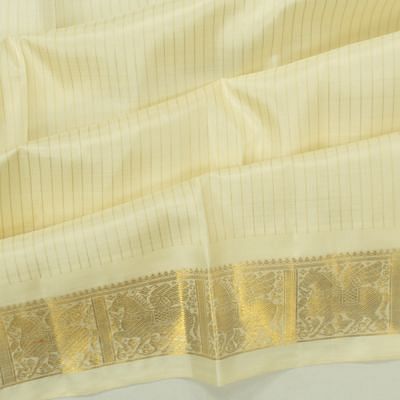 Kanchipuram Silk Vertical Lines Off White Dhoti With Kanduva