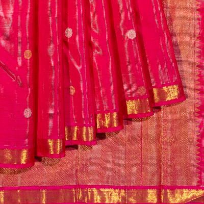 Kanchipuram Silk Oosi Lines And Butta Pink Saree