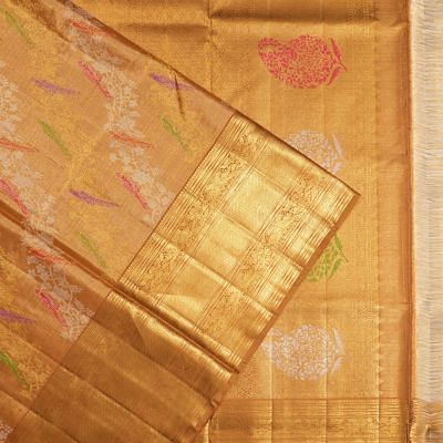 Kanchipuram Silk Tissue Jaal Gold Saree