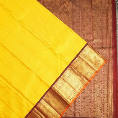 Kanchipuram Silk Checks And Butta Yellow Saree