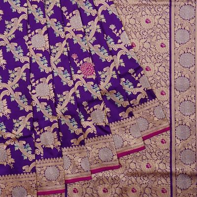 Banarasi Silk Kadwa Jaal Violet Saree