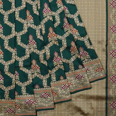 Banarasi Silk Kadwa Jaal Dark Green Saree