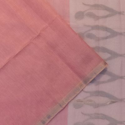 Tussar Plain Pink Saree With Organza Pallu