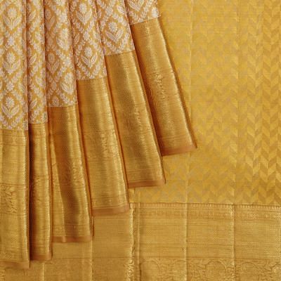 Kanchipuram Silk TIssue Criss Cross Checks And Butta Gold Saree