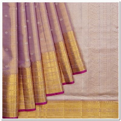 Kanchipuram Silk Tissue Oosi Lines And Butta Lilac Saree