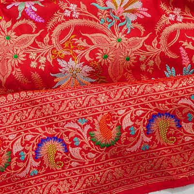 Banarasi Silk Jaal And Meenakari Red Saree