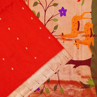 Paithani Silk Butta Red Saree