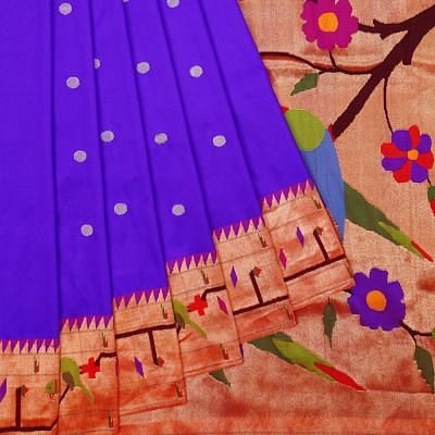 Paithani Silk Butta Violet Saree With Akruthi Border