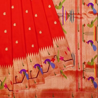 Paithani Silk Butta Red Saree With Akruthi Border