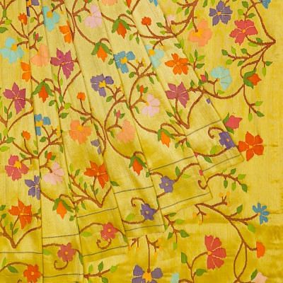 Paithani Silk Tissue All Over Jaal Yellow Saree