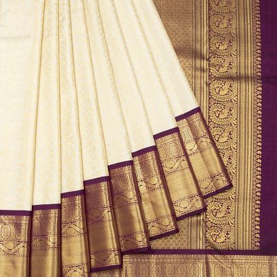 Kanchipuram Silk Brocade White Saree