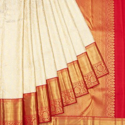 Kanchipuram Silk Brocade White Saree