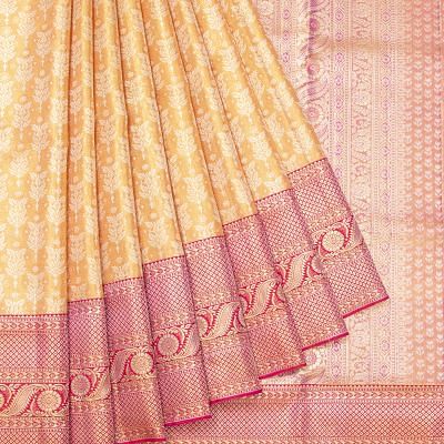 Kanchipuram Silk Tissue Brocade Mustard Yellow Saree