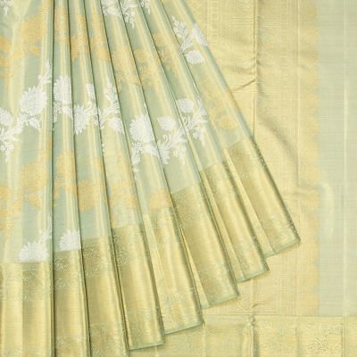 Kanchipuram Silk Tissue Leheriya Jaal Pista Green Saree